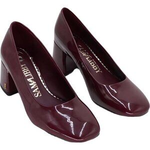 Sam & Libby Gianella Mahogany Block Heel Patent Pumps Womens US 6.5 M